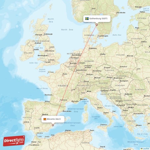 Alicante - Gothenburg direct flight map