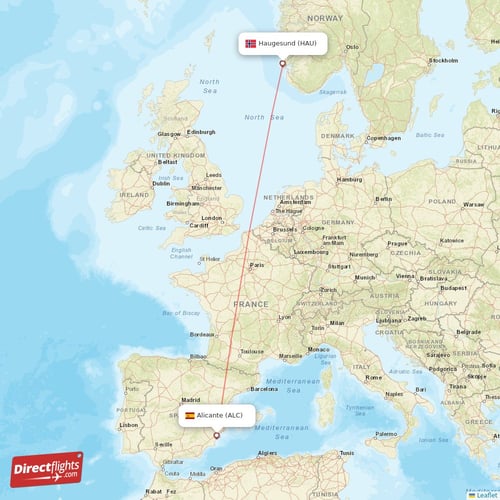 Alicante - Haugesund direct flight map