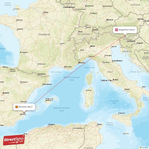 Alicante - Klagenfurt direct flight map