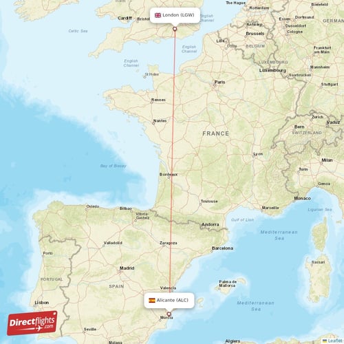 Alicante - London direct flight map
