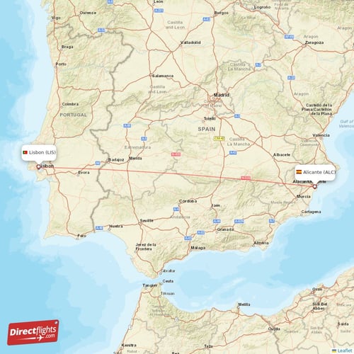Alicante - Lisbon direct flight map