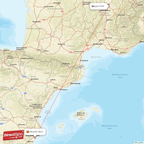 Alicante - Lyon direct flight map