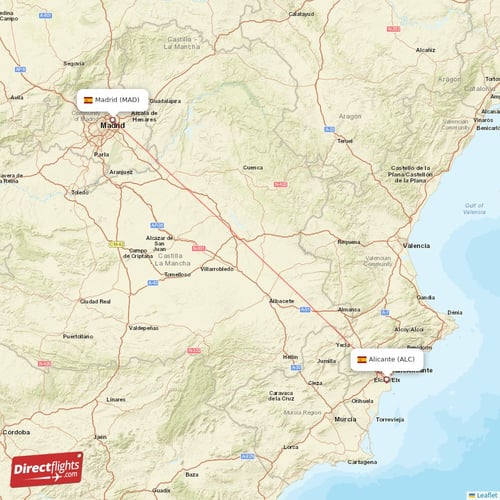 Alicante - Madrid direct flight map