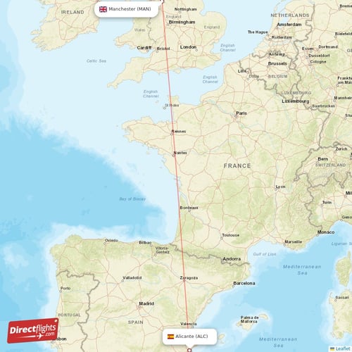 Alicante - Manchester direct flight map