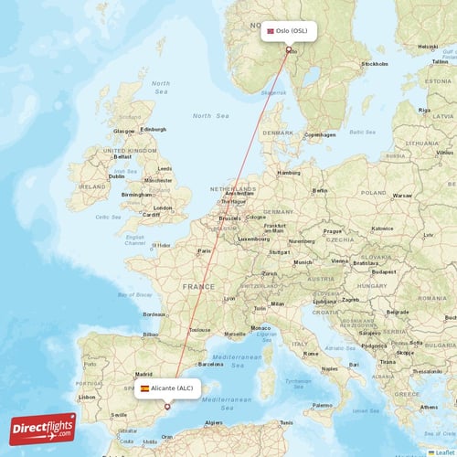 Alicante - Oslo direct flight map
