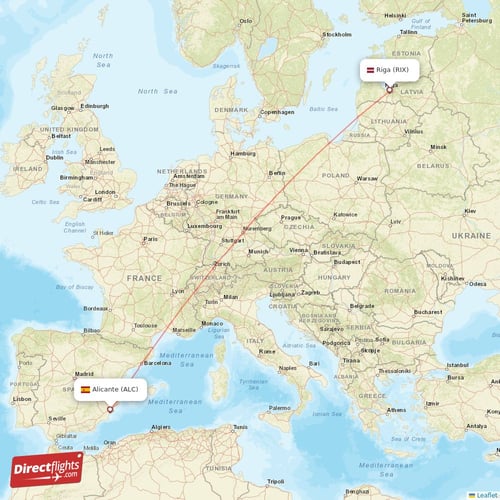 Alicante - Riga direct flight map