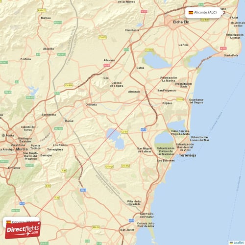 Alicante - Corvera direct flight map