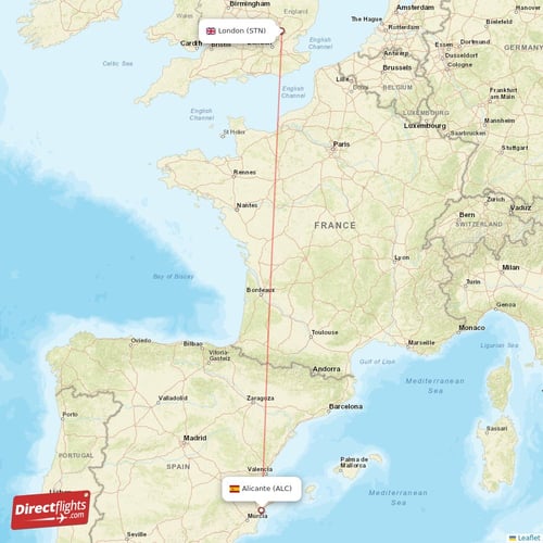 Alicante - London direct flight map