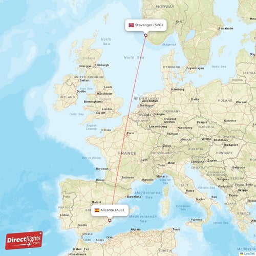 Alicante - Stavanger direct flight map