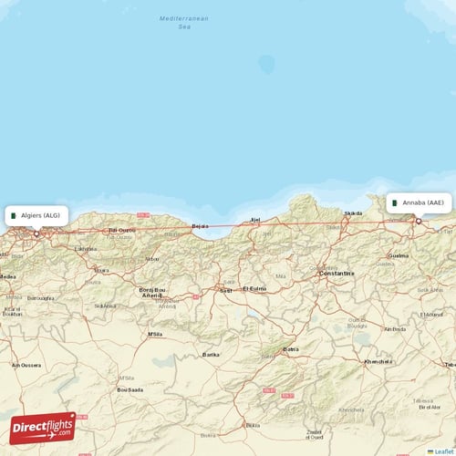 Algiers - Annaba direct flight map