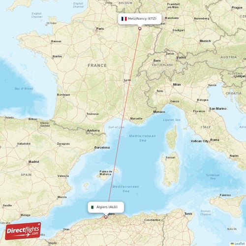 Algiers - Metz/Nancy direct flight map