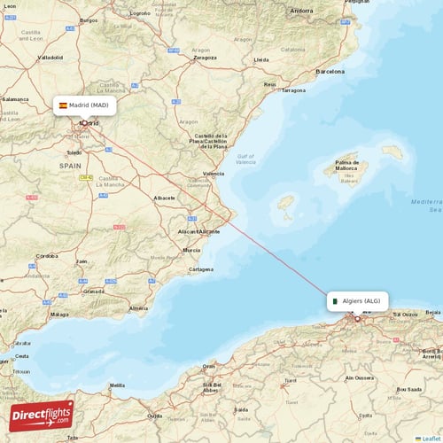 Algiers - Madrid direct flight map