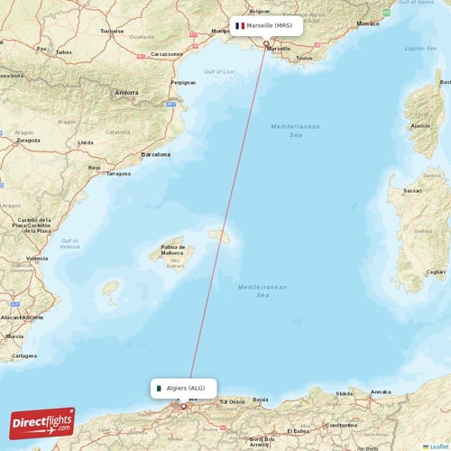Algiers - Marseille direct flight map