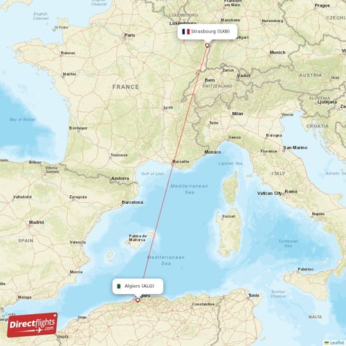 Algiers - Strasbourg direct flight map