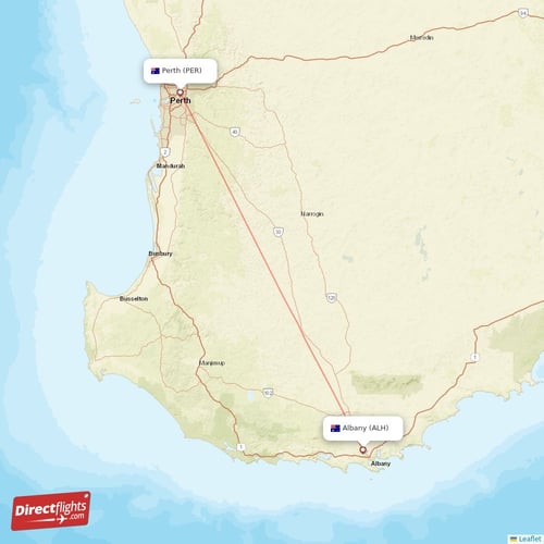 Albany - Perth direct flight map
