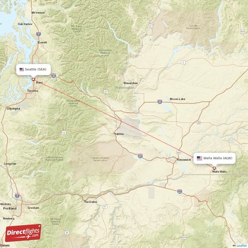 Walla Walla - Seattle direct flight map