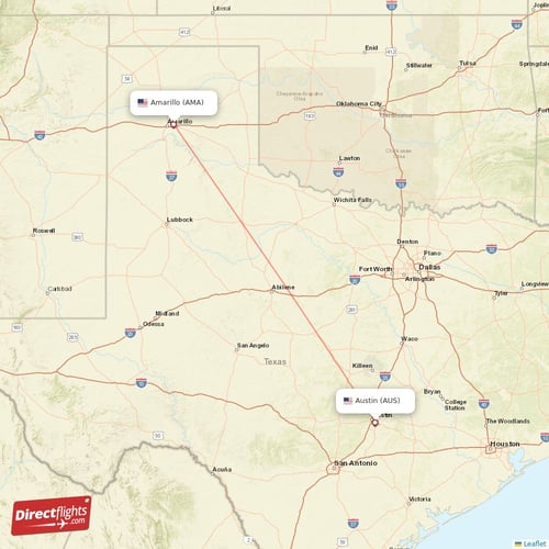 Amarillo - Austin direct flight map