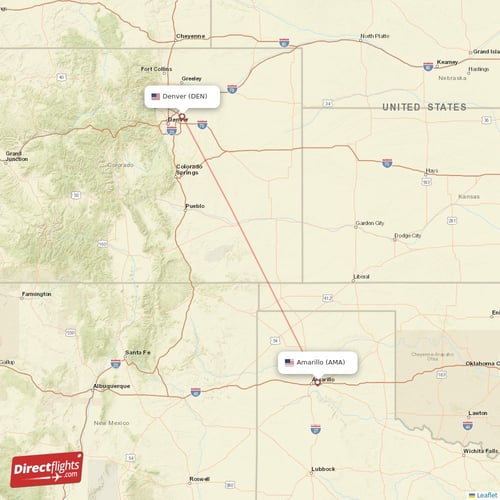 Amarillo - Denver direct flight map