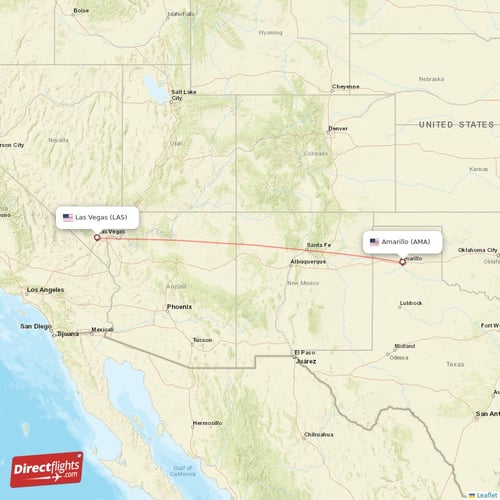 Amarillo - Las Vegas direct flight map