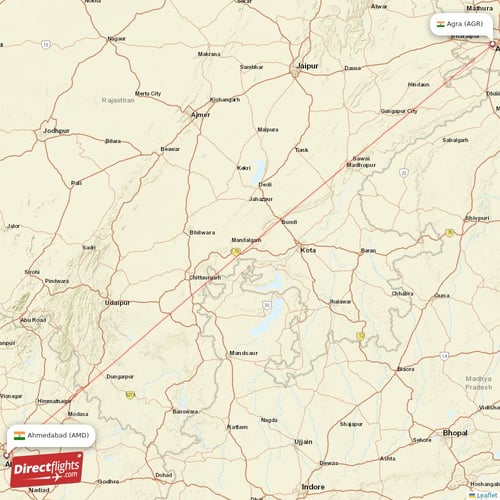 Ahmedabad - Agra direct flight map