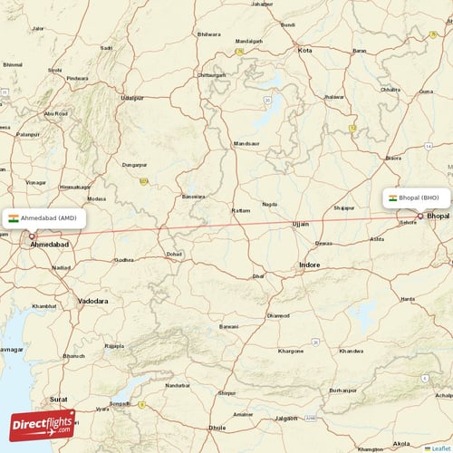 Ahmedabad - Bhopal direct flight map