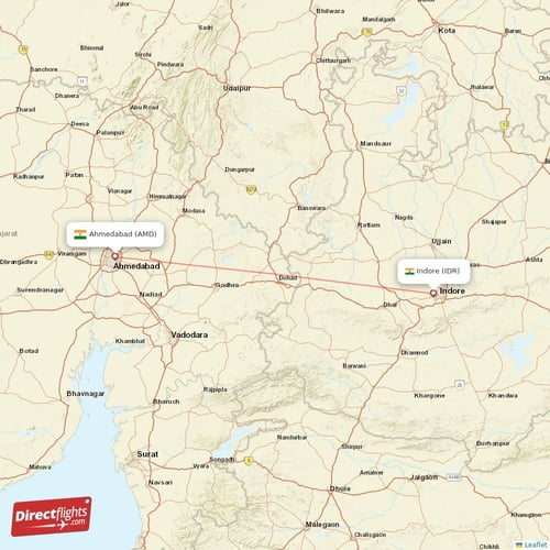 Ahmedabad - Indore direct flight map