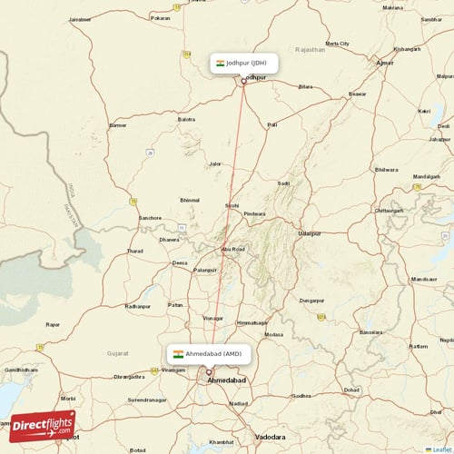 Ahmedabad - Jodhpur direct flight map