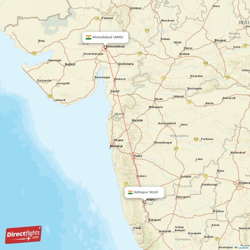 Ahmedabad - Kolhapur direct flight map