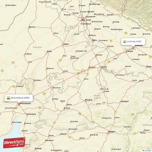 Ahmedabad - Lucknow direct flight map