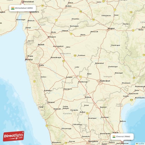 Ahmedabad - Chennai direct flight map