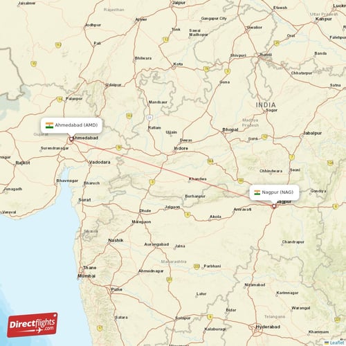 Ahmedabad - Nagpur direct flight map