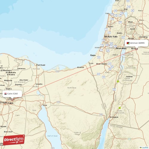Amman - Cairo direct flight map