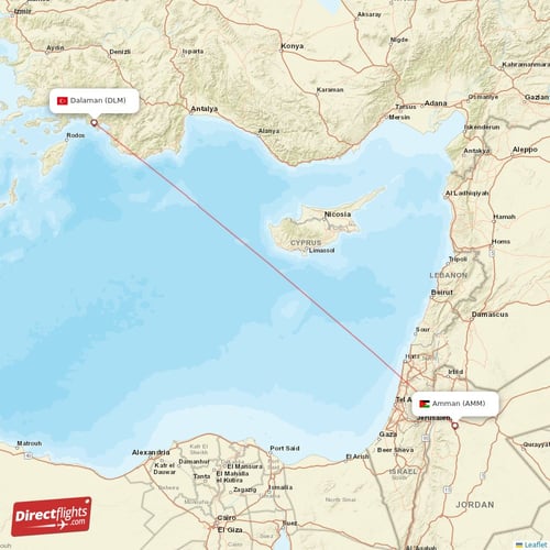 Amman - Dalaman direct flight map