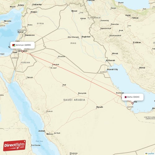 Amman - Doha direct flight map