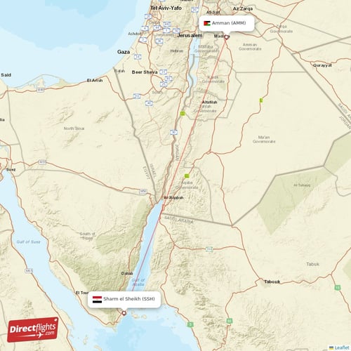 Amman - Sharm el Sheikh direct flight map