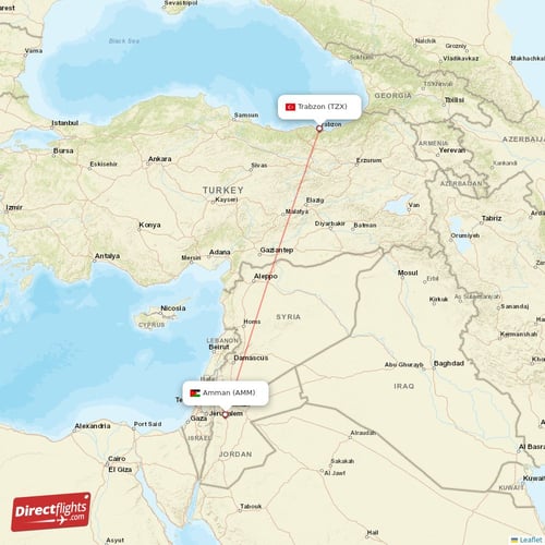 Amman - Trabzon direct flight map