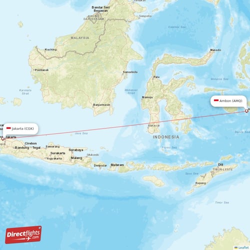 Ambon - Jakarta direct flight map
