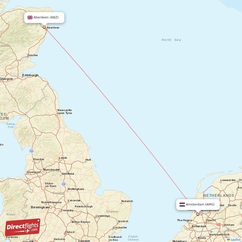 Amsterdam - Aberdeen direct flight map
