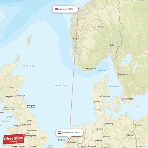 Amsterdam - Aalesund direct flight map