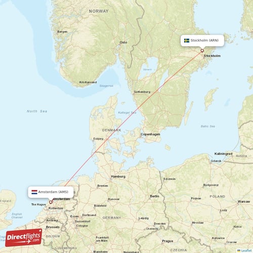 Amsterdam - Stockholm direct flight map