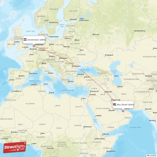 Amsterdam - Abu Dhabi direct flight map