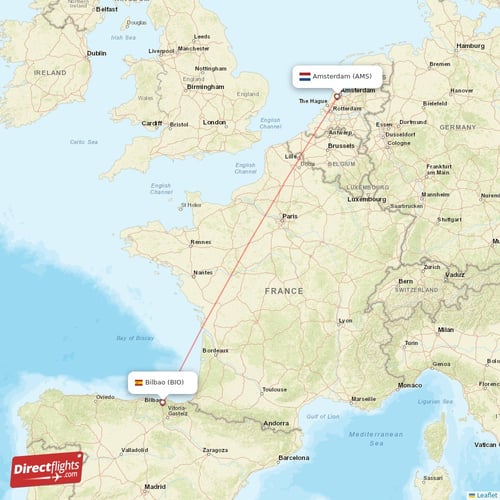 Amsterdam - Bilbao direct flight map