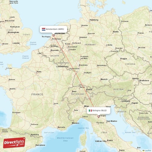 Amsterdam - Bologna direct flight map