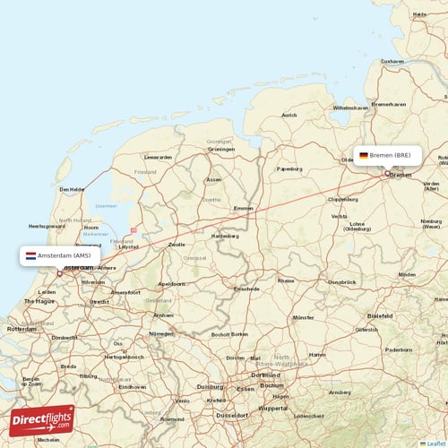 Amsterdam - Bremen direct flight map