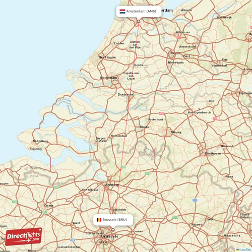 Amsterdam - Brussels direct flight map