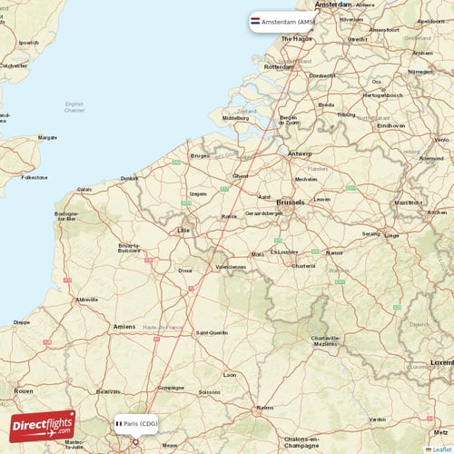 Amsterdam - Paris direct flight map