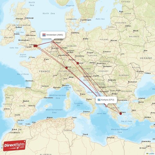 Amsterdam - Kerkyra direct flight map