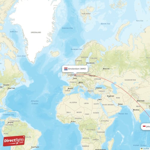 Amsterdam - Jakarta direct flight map