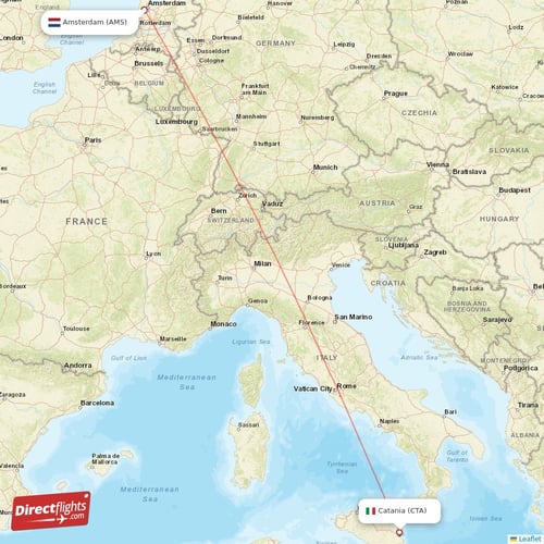 Amsterdam - Catania direct flight map