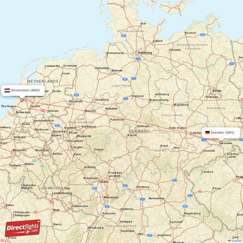 Amsterdam - Dresden direct flight map